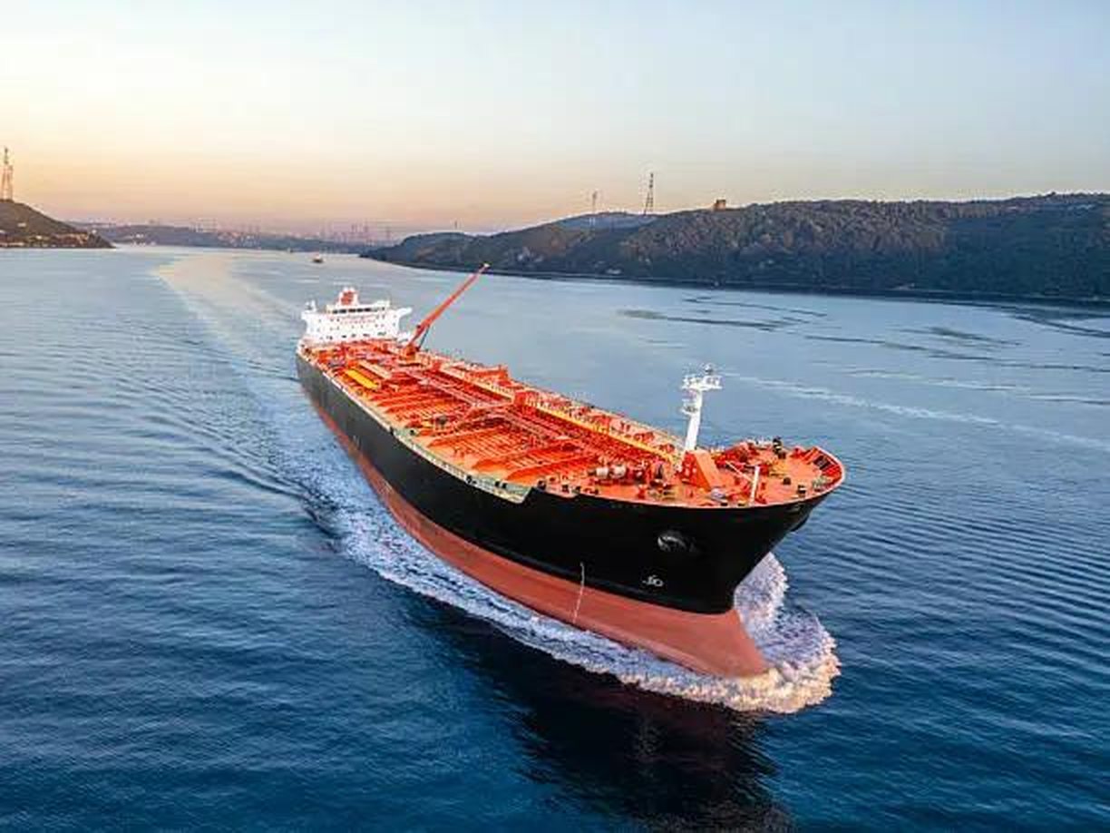 Oil and products tanker under way at sea